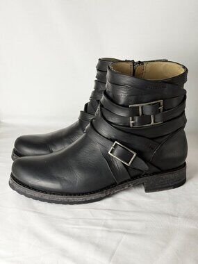 Frye Veronica Strappy Short Moto Engineer Boots Black Leather Size 9